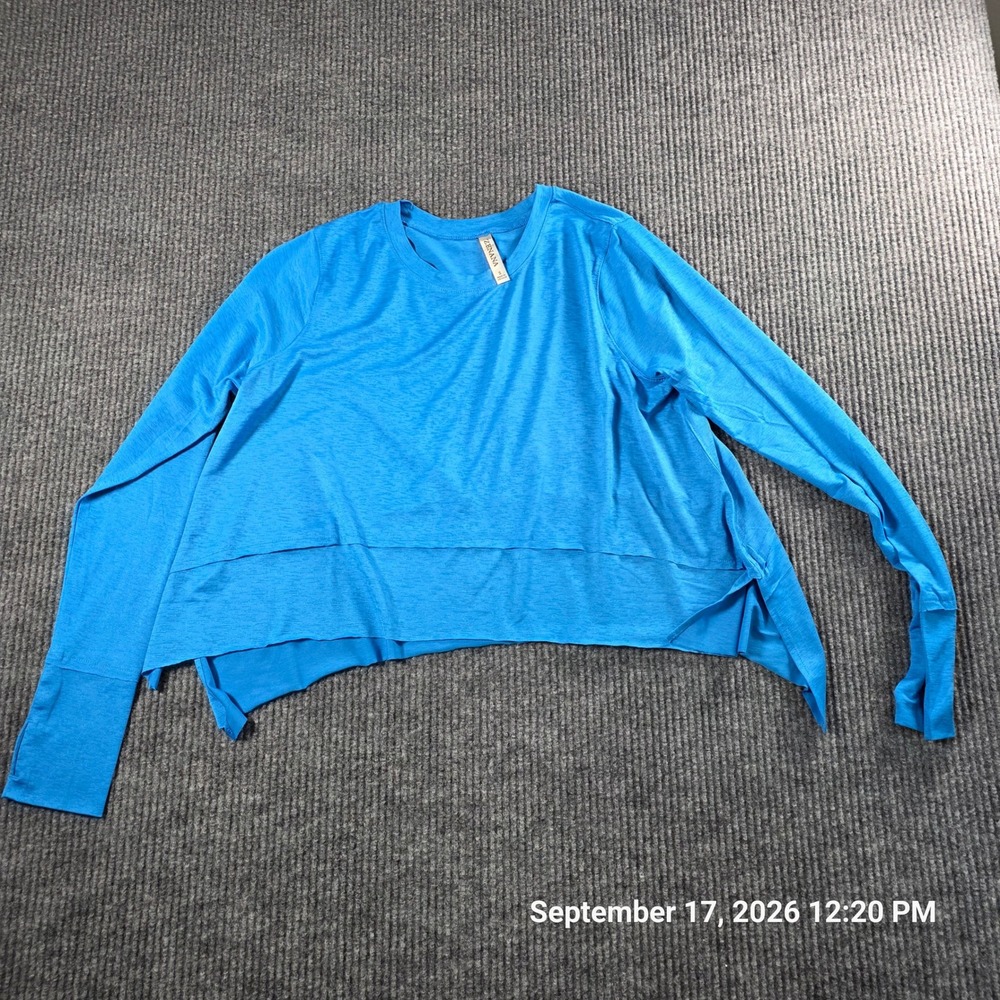 Zenana Women Blue Long Sleeve Thumbhole Tiered Hem Active Top Small